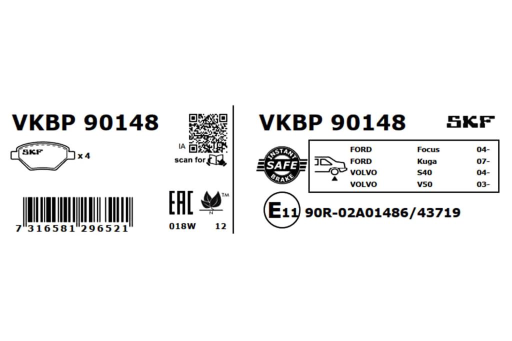 Jogo de 4 pastilhas de travão SKF ref. VKBP 90148